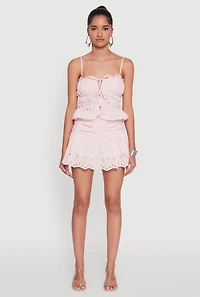 Womens Trendy Eyelet Side Ruched Drop Waist Skirt, Pink, Size L