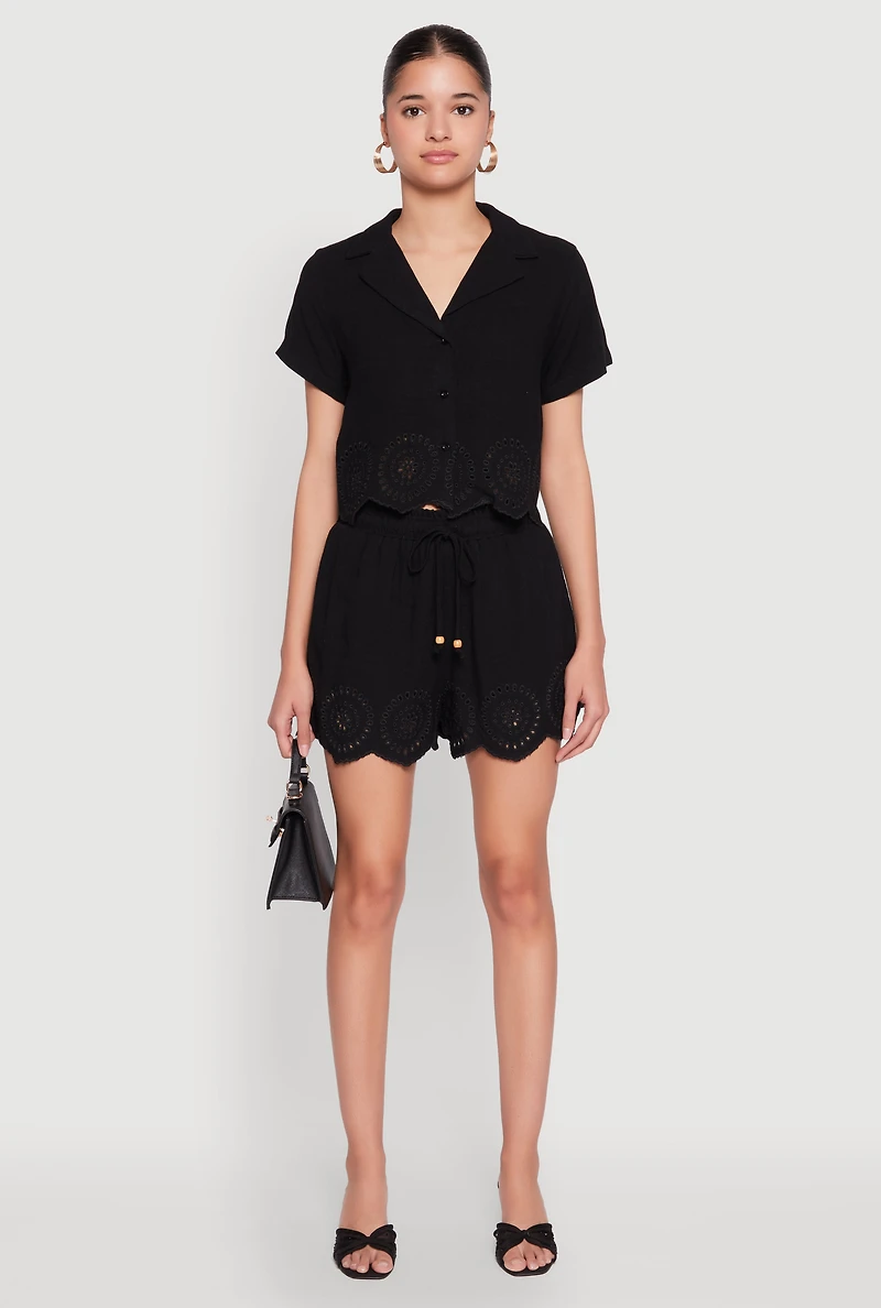 Womens Haute Monde Eyelet Detail Cropped Shirt, Black, Size M