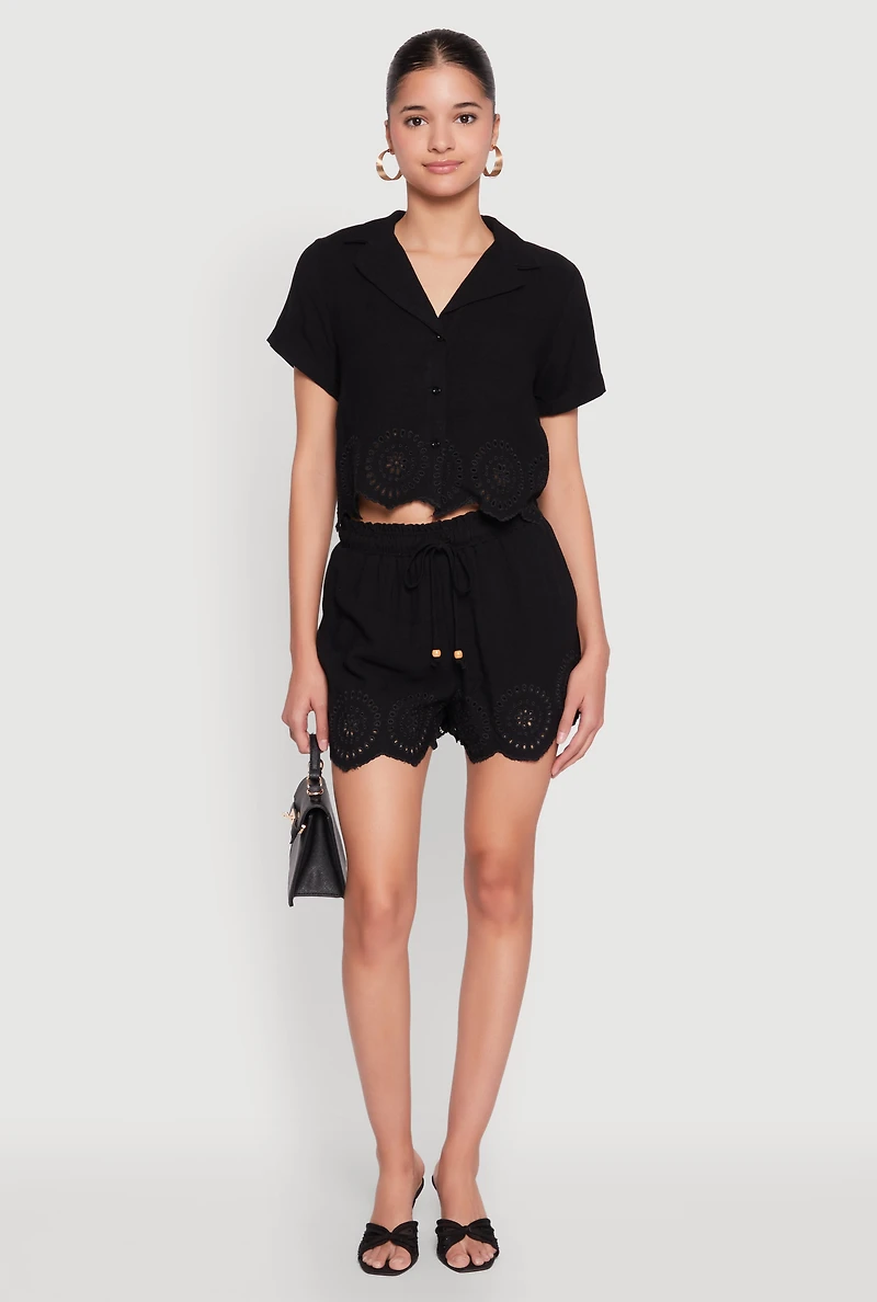 Womens Haute Monde Eyelet Detail Cropped Shirt, Black, Size M