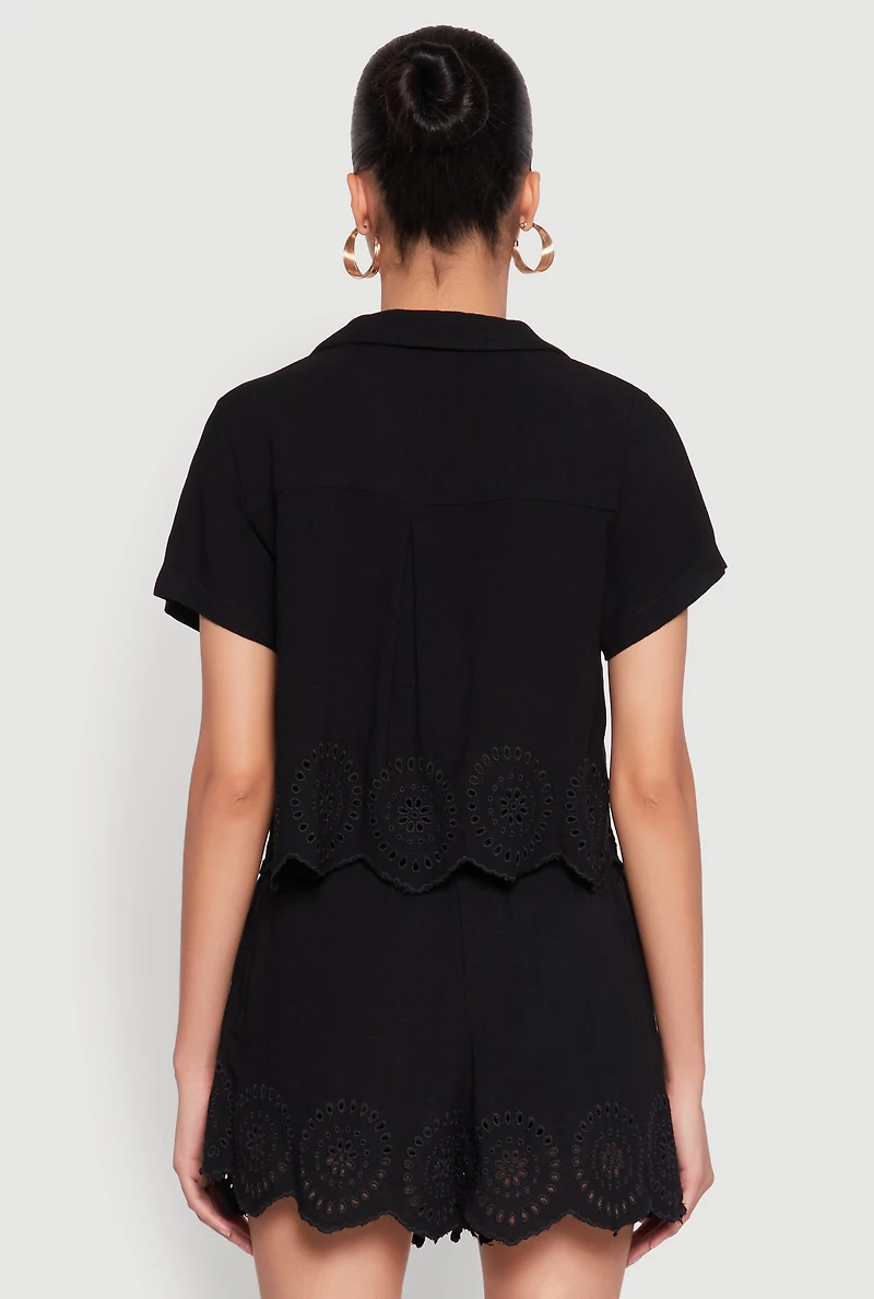 Womens Haute Monde Eyelet Detail Cropped Shirt, Black, Size M