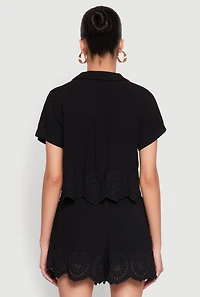 Womens Haute Monde Eyelet Detail Cropped Shirt, Black, Size M