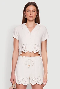 Haute Monde Eyelet Detail Cropped Shirt