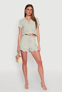 Womens Haute Monde Eyelet Detail Cropped Shirt, Green, Size S