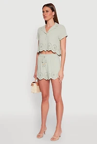 Womens Haute Monde Eyelet Detail Cropped Shirt, Green, Size S