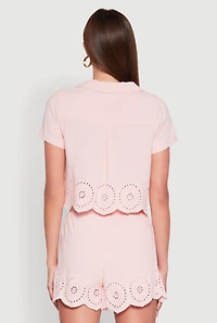 Womens Haute Monde Eyelet Detail Cropped Shirt, Pink, Size S