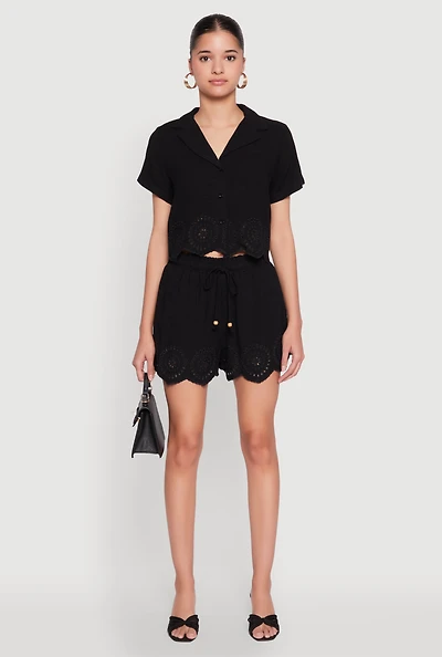 Womens Haute Monde Eyelet Detail Drawstring Shorts,