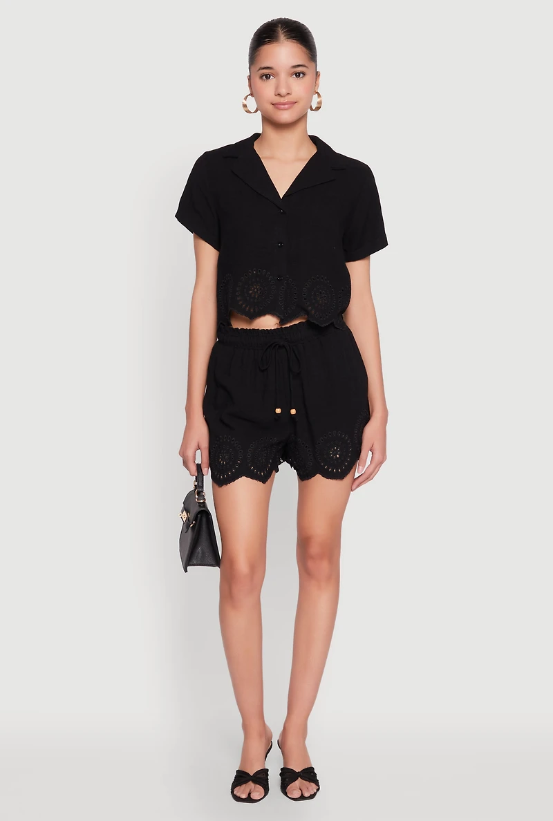 Womens Haute Monde Eyelet Detail Drawstring Shorts, Black, Size S