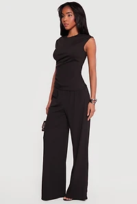 Rib Knit Ruched Sleeveless High Neck Top