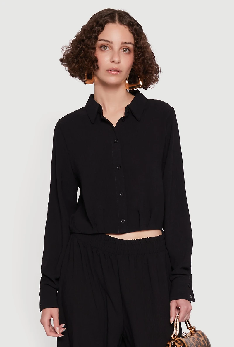 Haute Monde Pleated Cropped Shirt