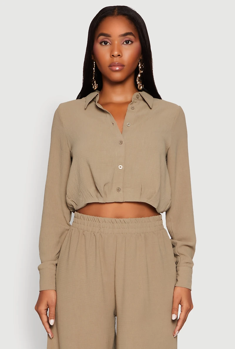 Womens Haute Monde Pleated Cropped Shirt, Green, Size S
