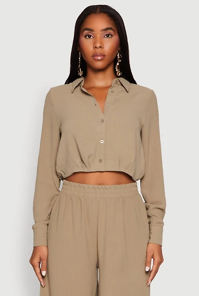 Womens Haute Monde Pleated Cropped Shirt, Green, Size S