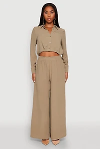 Womens Haute Monde Pleated Cropped Shirt, Green, Size S