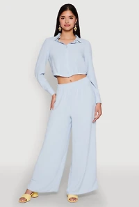 Womens Haute Monde Pleated Cropped Shirt, Blue,