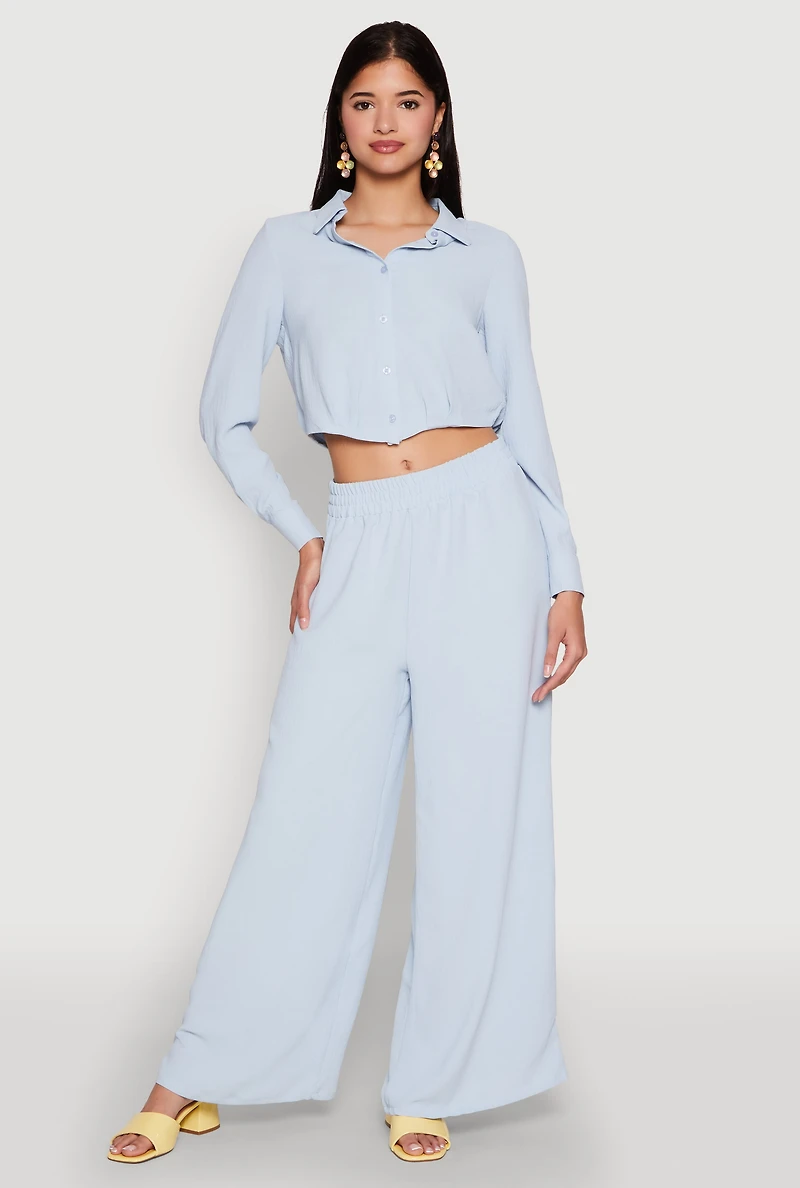 Womens Haute Monde Pleated Cropped Shirt, Blue, Size L