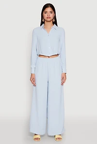 Womens Haute Monde Pleated Cropped Shirt, Blue,