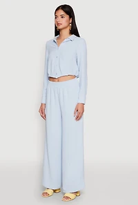 Womens Haute Monde Pleated Cropped Shirt, Blue,
