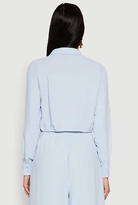 Womens Haute Monde Pleated Cropped Shirt, Blue,