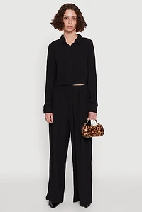Womens Haute Monde Elastic Waist Wide Leg Pants, Black, Size S