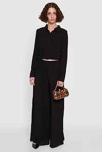 Womens Haute Monde Elastic Waist Wide Leg Pants, Black, Size M