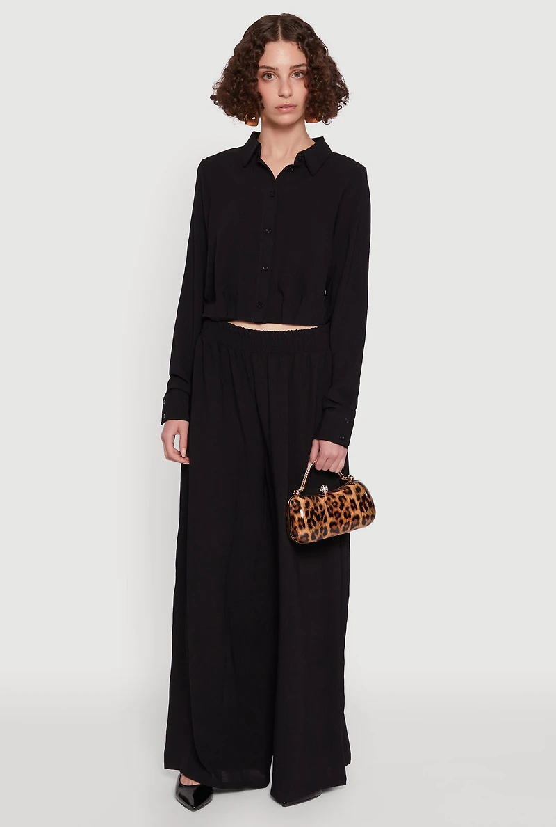 Womens Haute Monde Elastic Waist Wide Leg Pants, Black, Size S