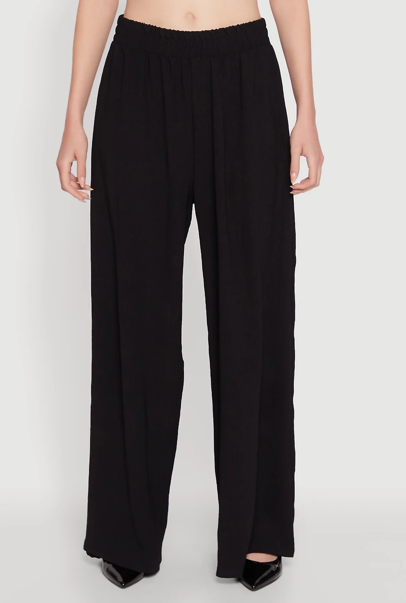 Womens Haute Monde Elastic Waist Wide Leg Pants, Black, Size S