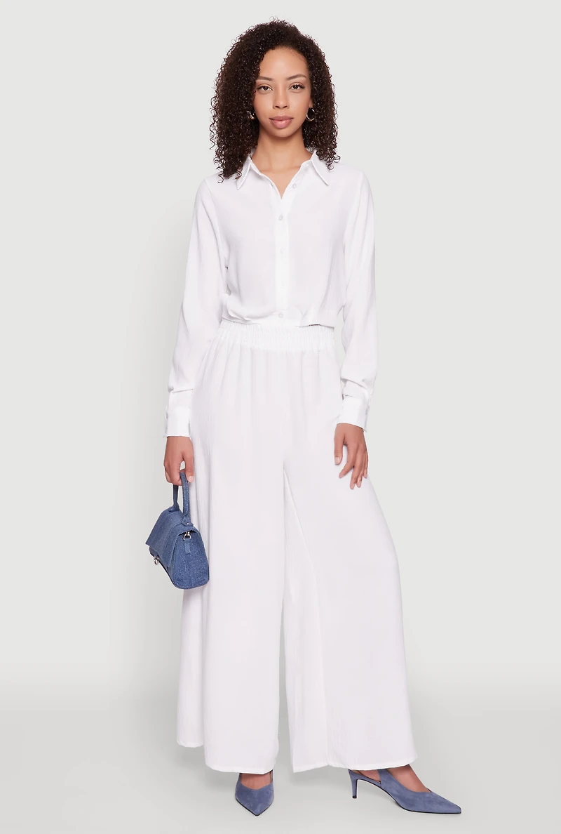 Womens Haute Monde Elastic Waist Wide Leg Pants, White, Size S