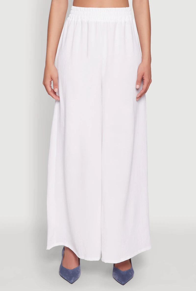 Womens Haute Monde Elastic Waist Wide Leg Pants, White, Size S
