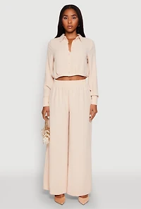 Womens Haute Monde Elastic Waist Wide Leg Pants, Khaki, Size M