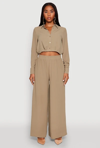 Womens Haute Monde Elastic Waist Wide Leg Pants,