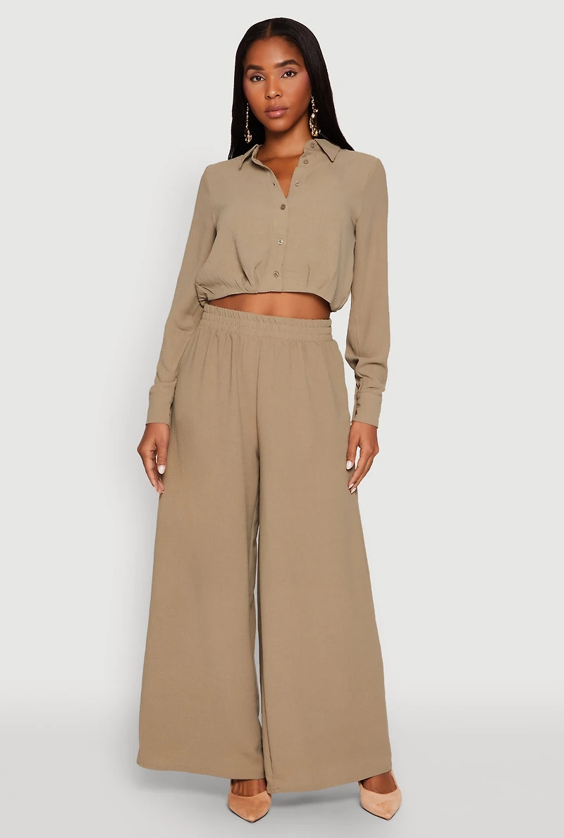 Womens Haute Monde Elastic Waist Wide Leg Pants, Green, Size S