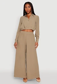 Womens Haute Monde Elastic Waist Wide Leg Pants, Green, Size S