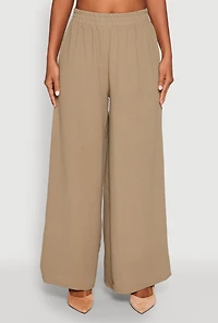 Womens Haute Monde Elastic Waist Wide Leg Pants, Green, Size S
