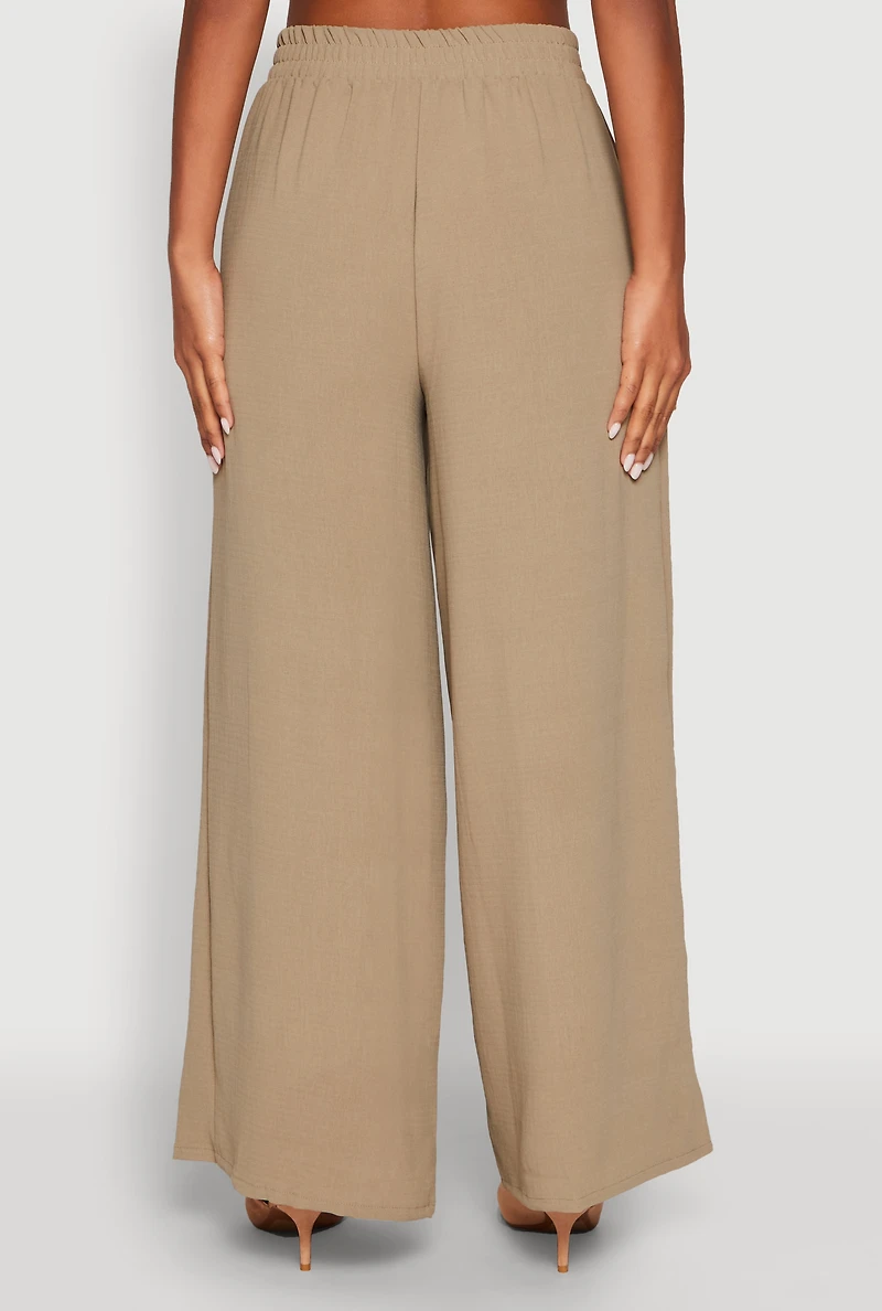 Womens Haute Monde Elastic Waist Wide Leg Pants, Green, Size S