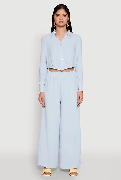 Womens Haute Monde Elastic Waist Wide Leg Pants,