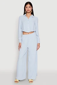 Womens Haute Monde Elastic Waist Wide Leg Pants,