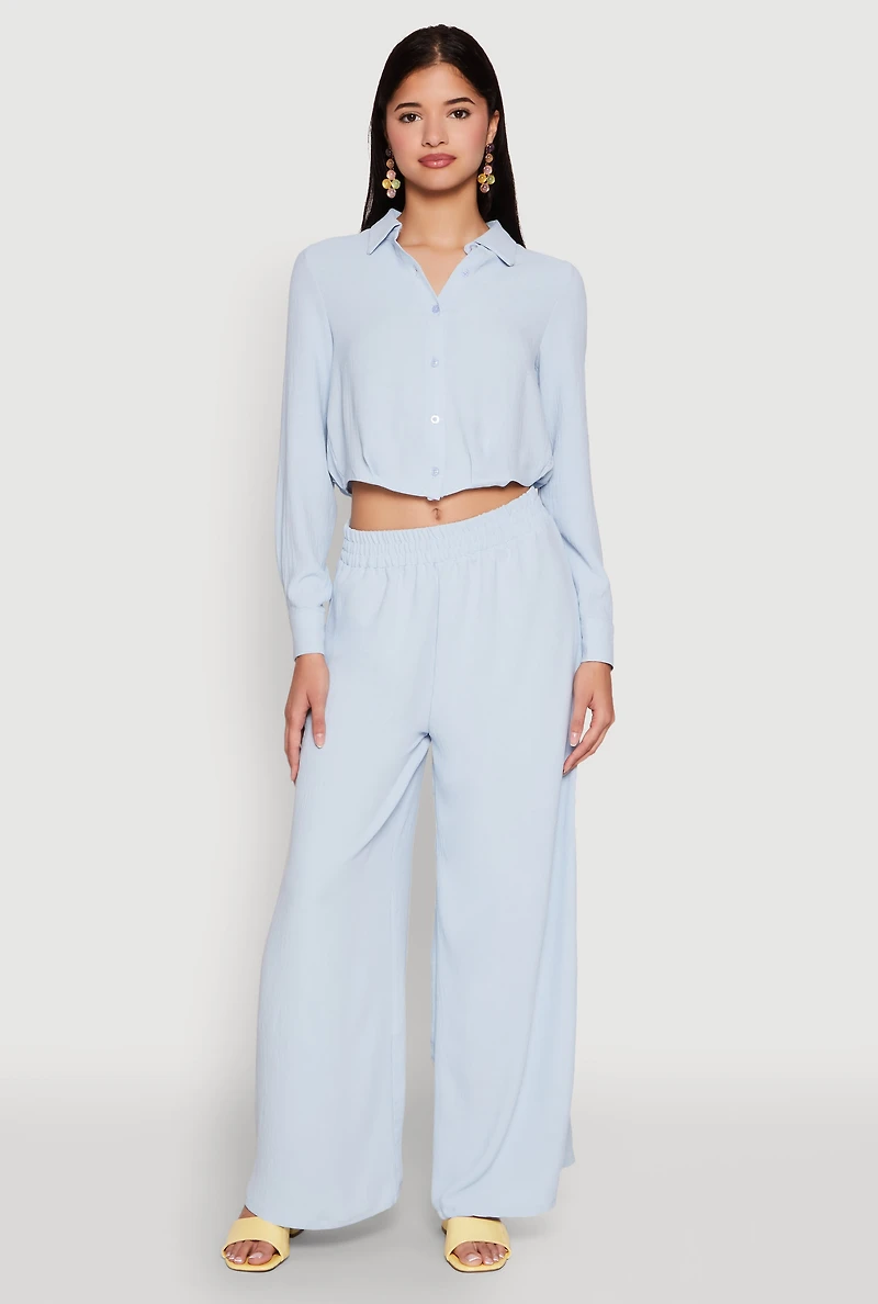 Womens Haute Monde Elastic Waist Wide Leg Pants, S