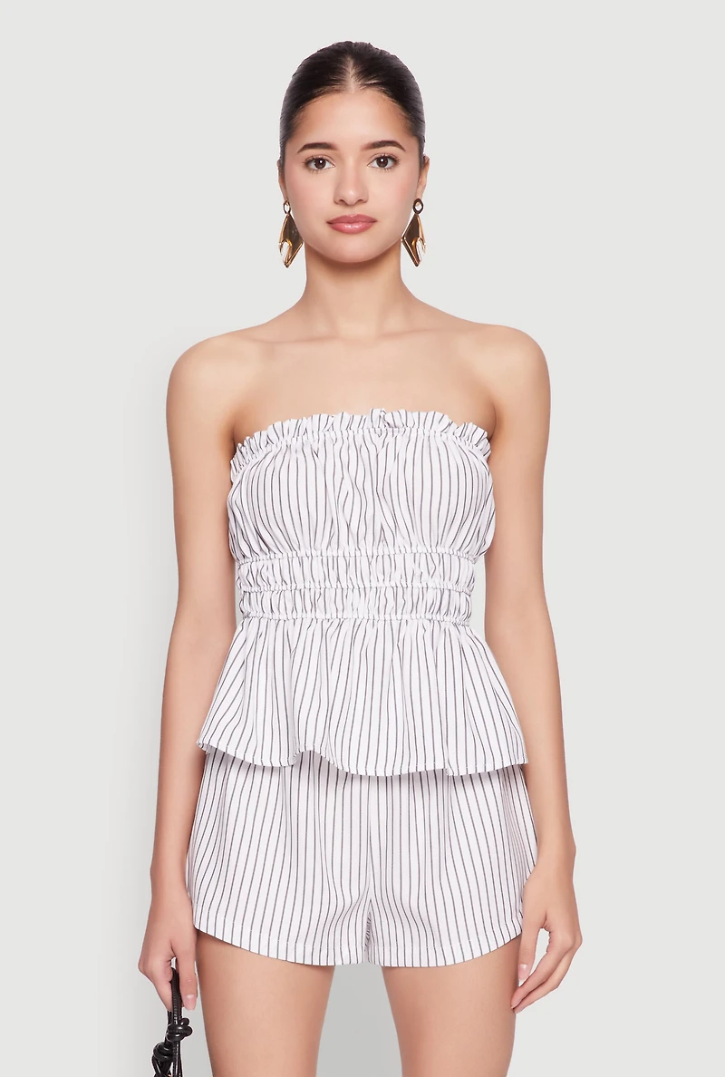 Haute Monde Smocked Pinstripe Peplum Top