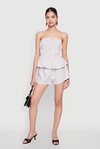 Womens Haute Monde Smocked Pinstripe Peplum Top, White, Size M