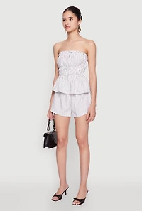 Womens Haute Monde Smocked Pinstripe Peplum Top, White, Size M