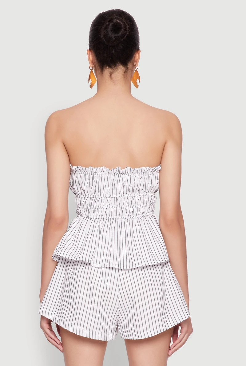 Haute Monde Smocked Pinstripe Peplum Top