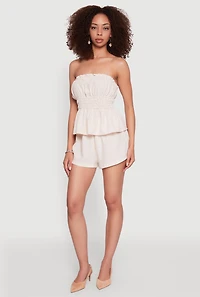 Womens Haute Monde Smocked Pinstripe Peplum Top, L