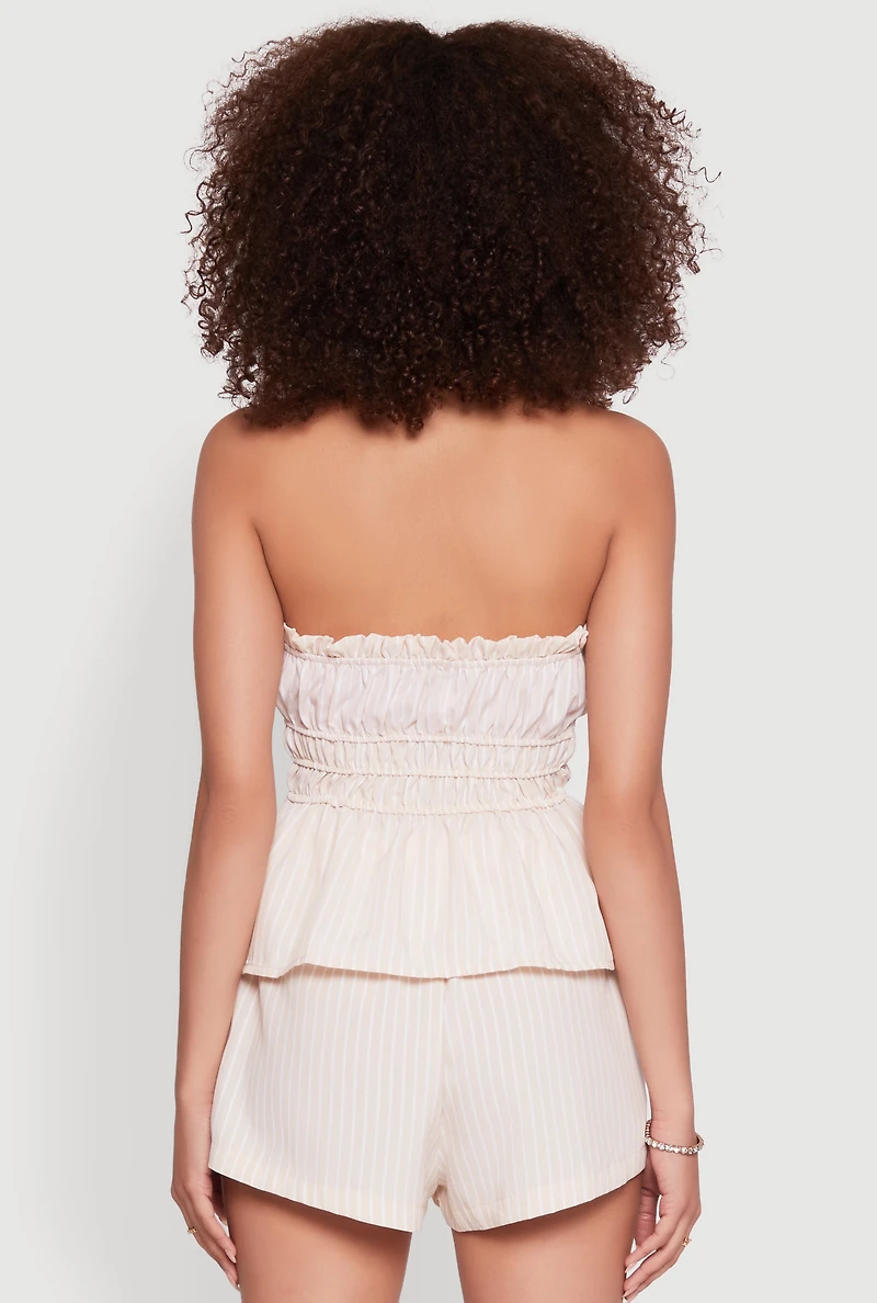 Womens Haute Monde Smocked Pinstripe Peplum Top, L