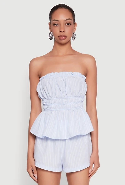 Womens Haute Monde Smocked Pinstripe Peplum Top,