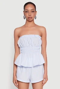 Haute Monde Smocked Pinstripe Peplum Top