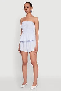 Haute Monde Smocked Pinstripe Peplum Top