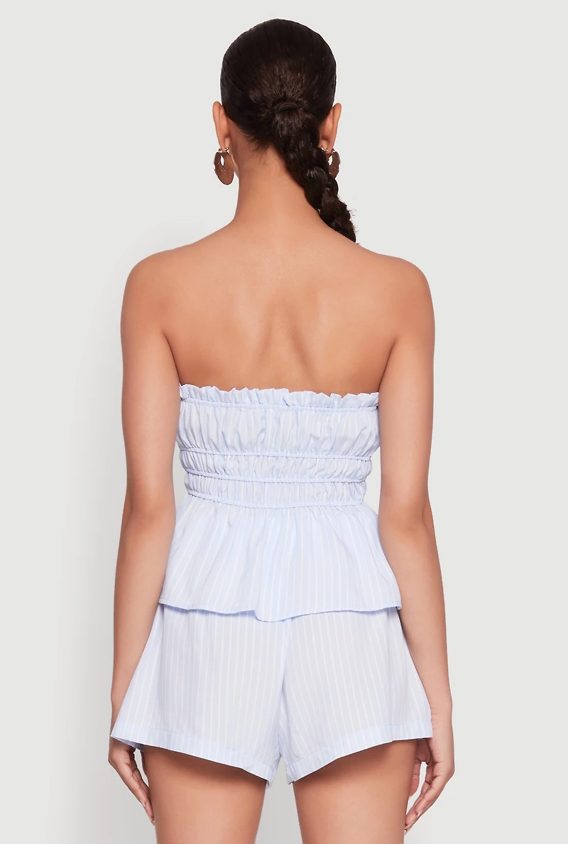 Haute Monde Smocked Pinstripe Peplum Top