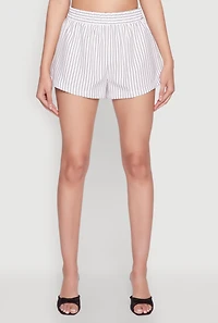 Womens Haute Monde Pinstripe Paper Bag Waist Shorts, White, Size L