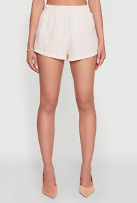 Womens Haute Monde Pinstripe Paper Bag Waist Shorts, Khaki, Size L