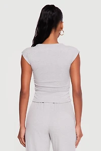 Brushed Ribbed Knit Ruched Cap Sleeve Top