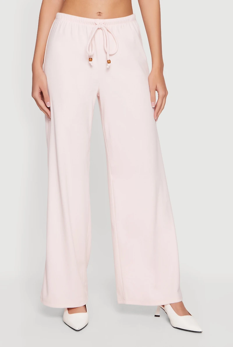 Brushed Rib Knit Drawstring Waist Wide Leg Pants
